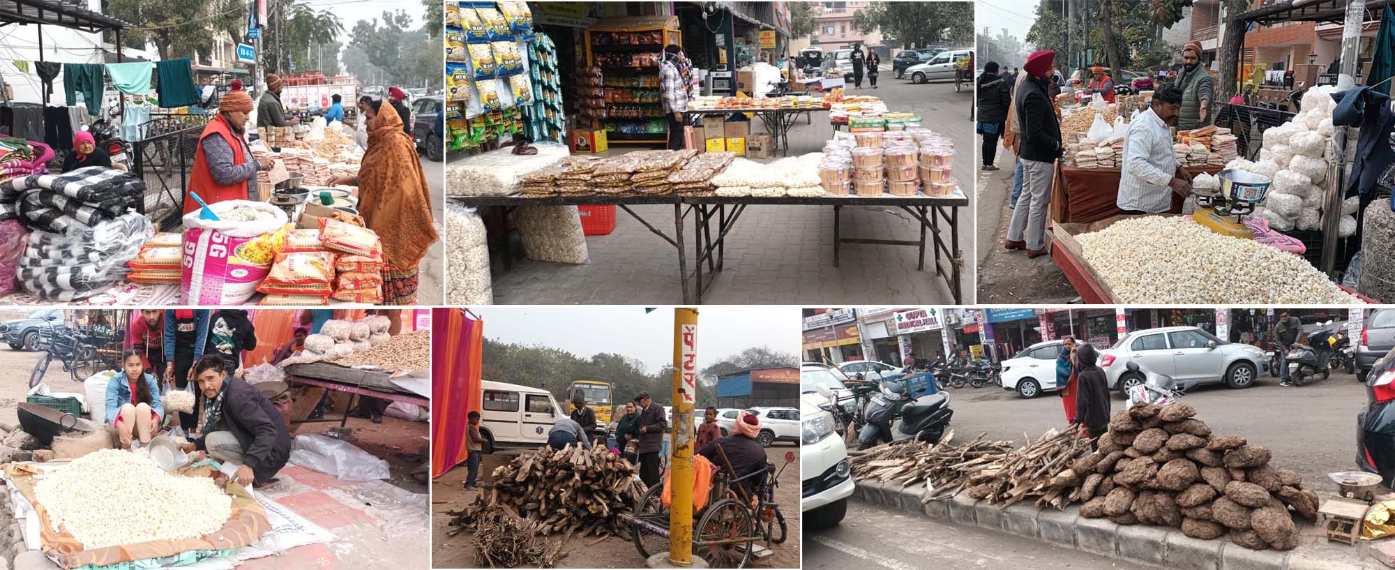 Decorated lohri stalls in the bazaars